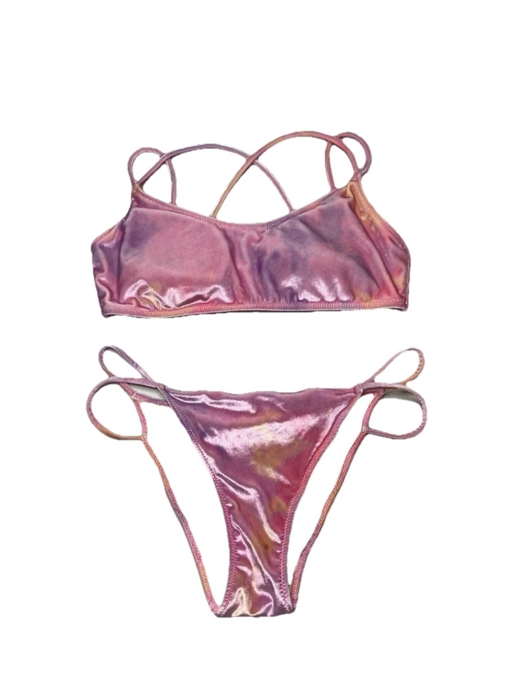 Victoria Secret PINK Swim 2 PC Pink Tie Dye Velour Bikini M Barbiecore Rave